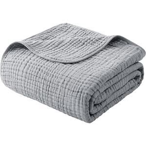 Gray Muslin Lightweight Gauze Blanket Organic Cotton  Twin Size 60" x 80" Couch